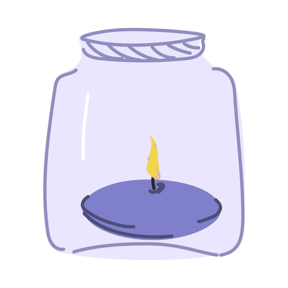 Burning candle in a jar drawn in doodle style. vector