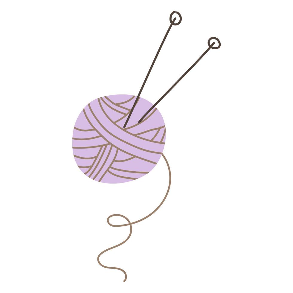 Doodle ball of yarn and knitting needles. Vector illustration.