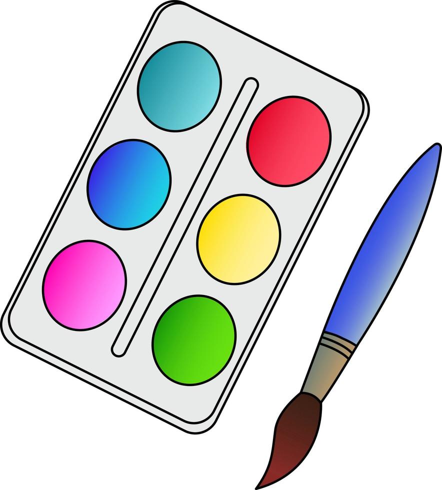 Vector illustration of artistic paints and brushes highlighted on a white background.