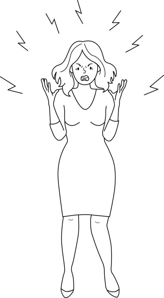 ilustración vectorial de una mujer gritando.psicología, depresión, mal humor, estrés. estrés en el trabajo. vector