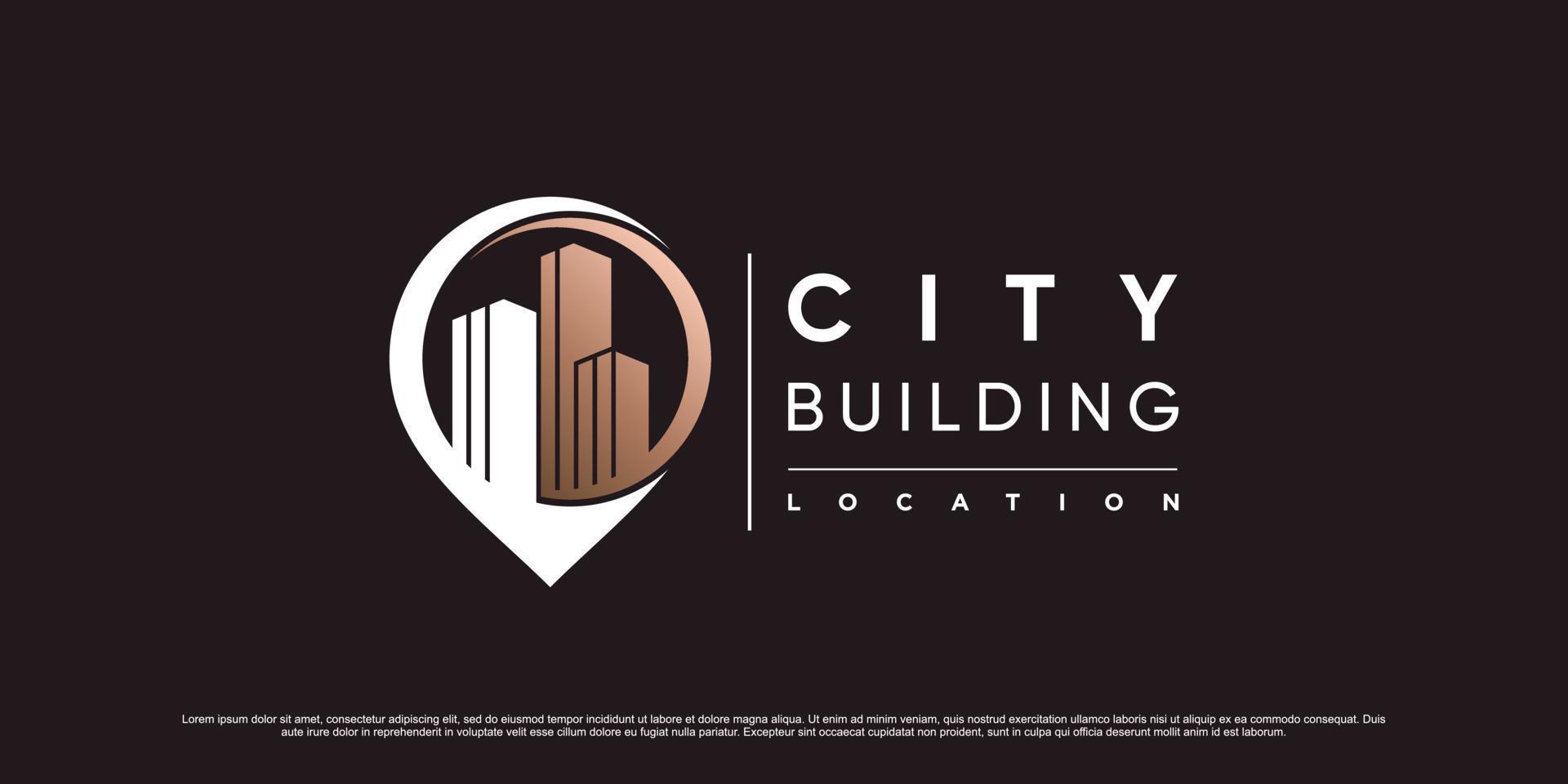 City building logo design template with pin point location icon and creative concept vector