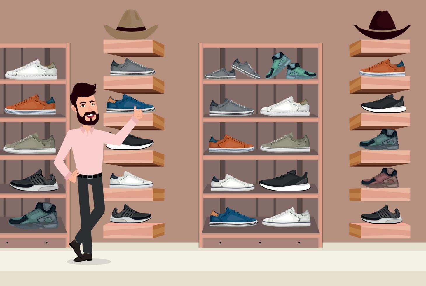 The seller is standing in the shoe store vector