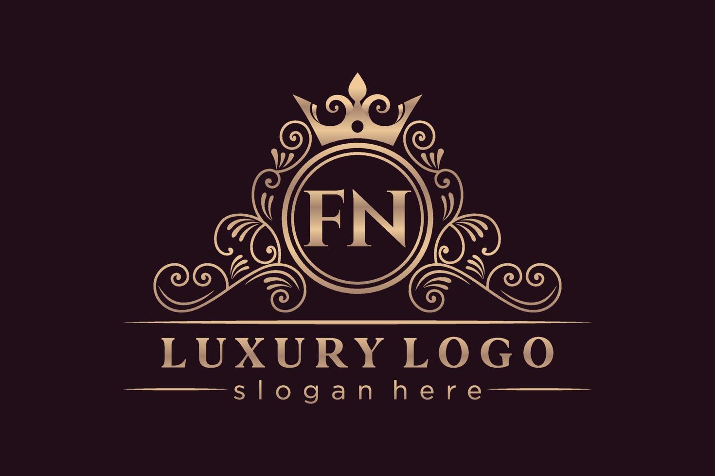 FN Initial Letter Gold calligraphic feminine floral hand drawn heraldic monogram antique vintage style luxury logo design Premium Vector