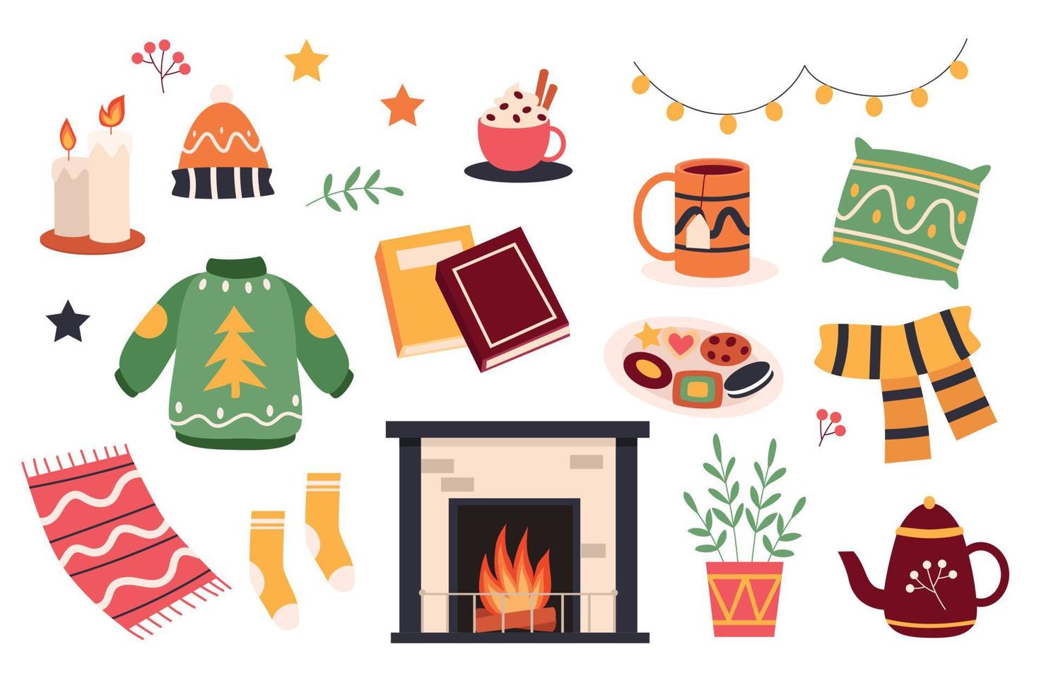 conjunto de atributos hygge ilustración vectorial vector