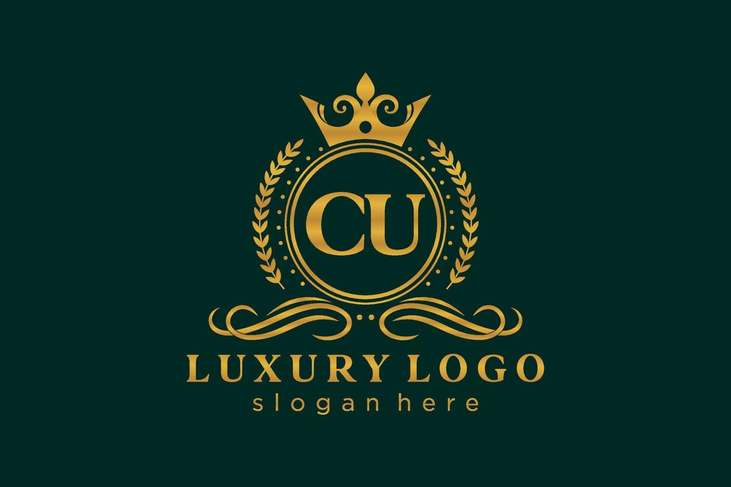 Initial CU Letter Royal Luxury Logo template in vector art for Restaurant, Royalty, Boutique, Cafe, Hotel, Heraldic, Jewelry, Fashion and other vector illustration.