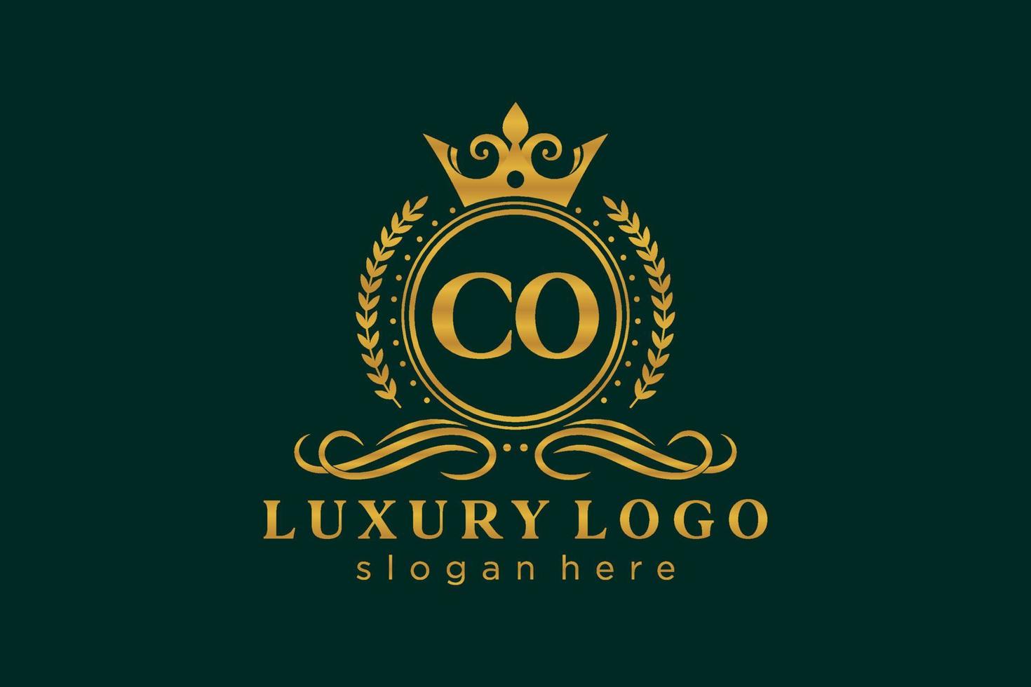 Initial CO Letter Royal Luxury Logo template in vector art for Restaurant, Royalty, Boutique, Cafe, Hotel, Heraldic, Jewelry, Fashion and other vector illustration.