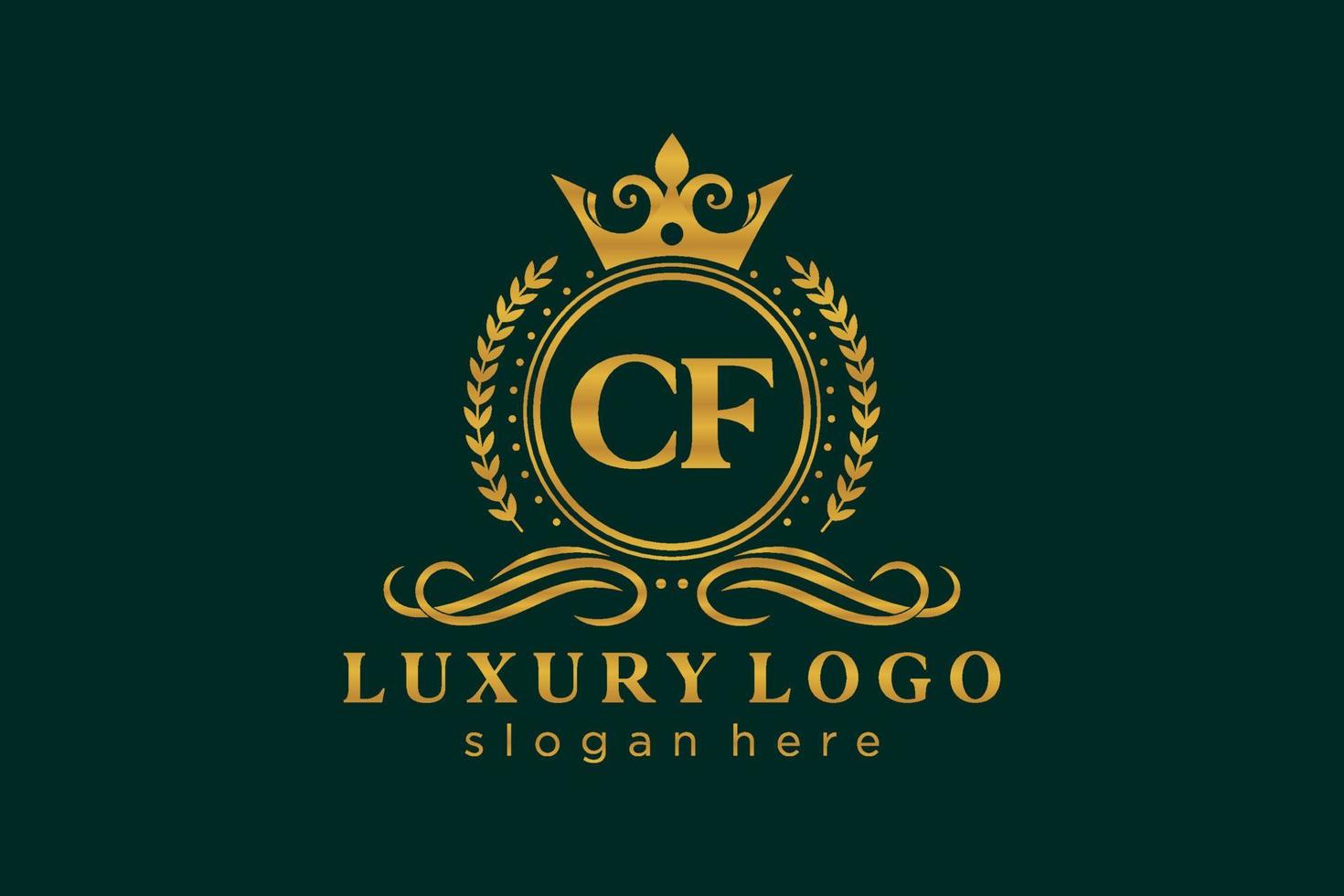 Initial CF Letter Royal Luxury Logo template in vector art for Restaurant, Royalty, Boutique, Cafe, Hotel, Heraldic, Jewelry, Fashion and other vector illustration.