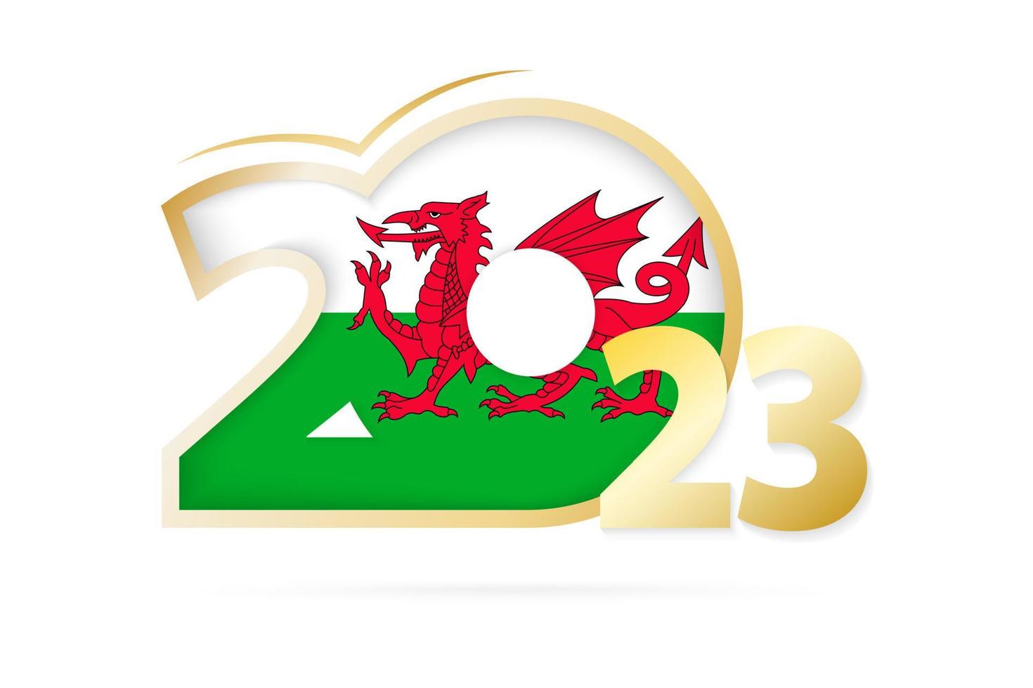 Year 2023 with Wales Flag pattern. vector