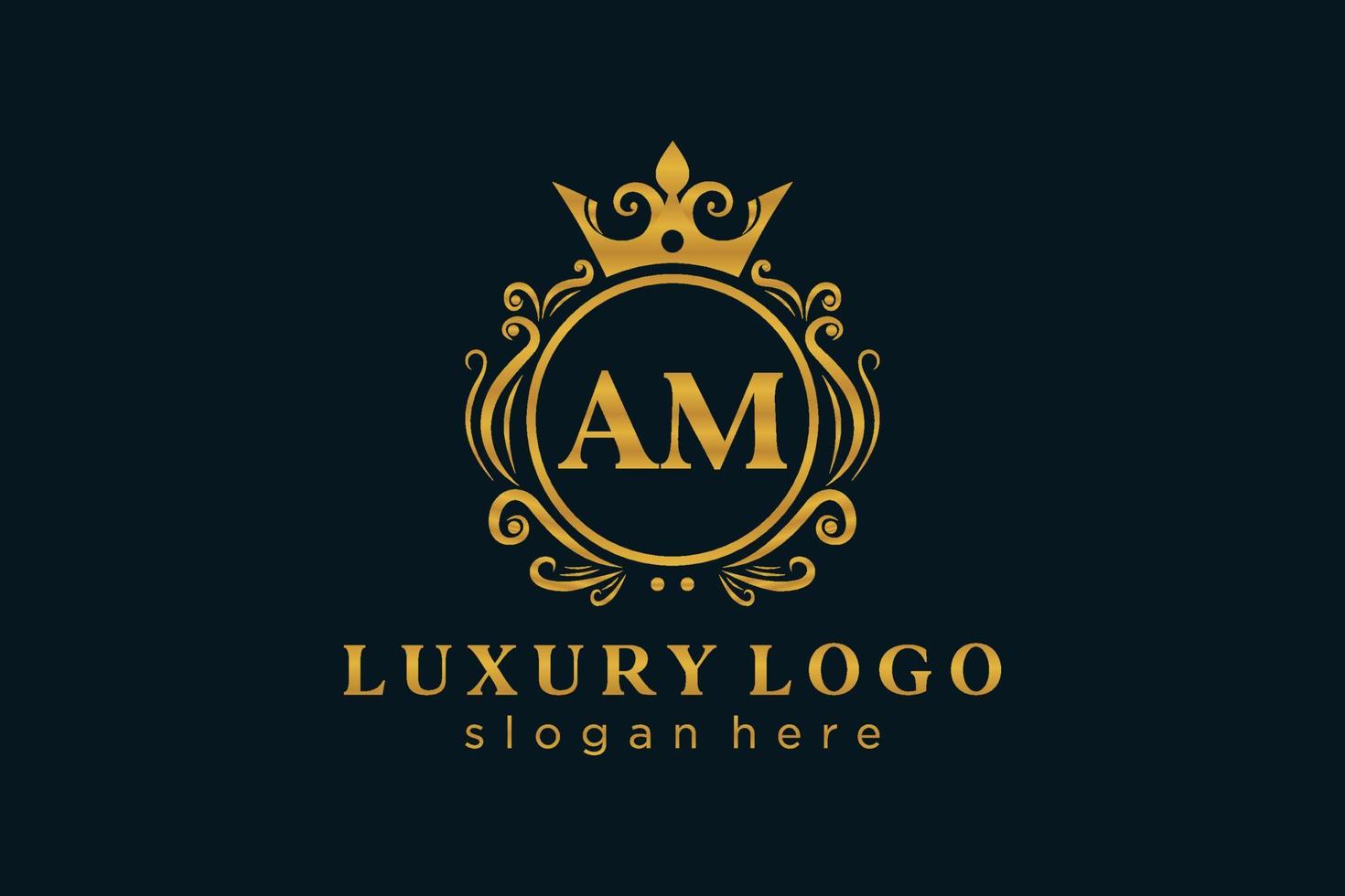 Initial AM Letter Royal Luxury Logo template in vector art for Restaurant, Royalty, Boutique, Cafe, Hotel, Heraldic, Jewelry, Fashion and other vector illustration.