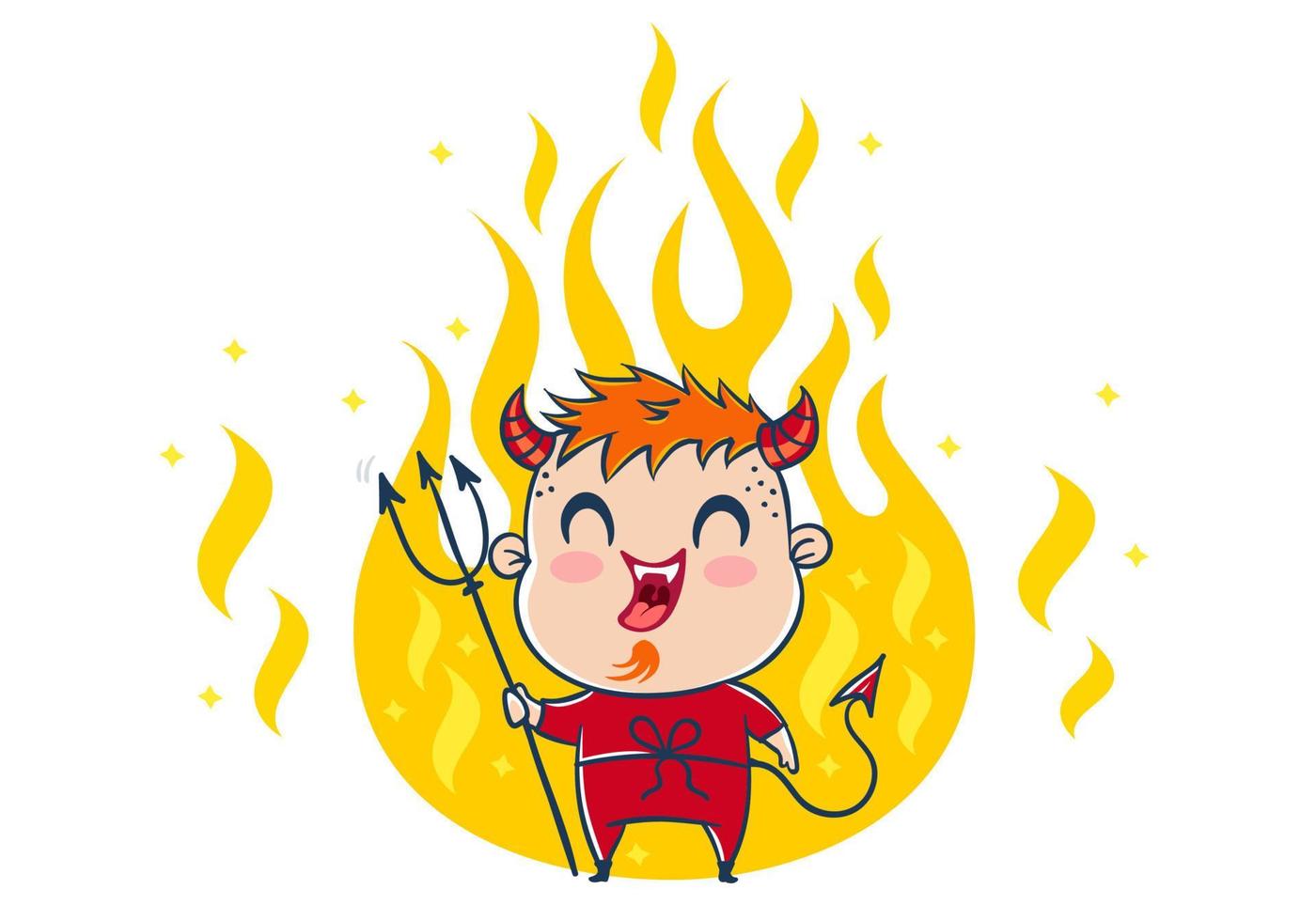 Devil in the fire in kawaii style vector