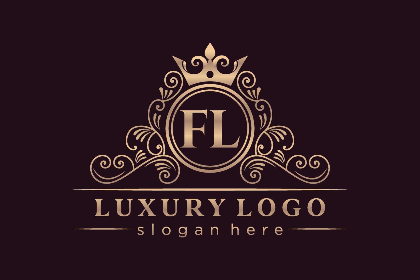 FL Initial Letter Gold calligraphic feminine floral hand drawn heraldic monogram antique vintage style luxury logo design Premium Vector