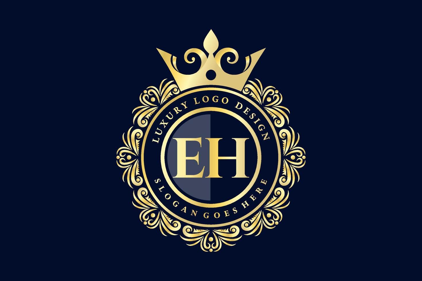 EH Initial Letter Gold calligraphic feminine floral hand drawn heraldic monogram antique vintage style luxury logo design Premium Vector