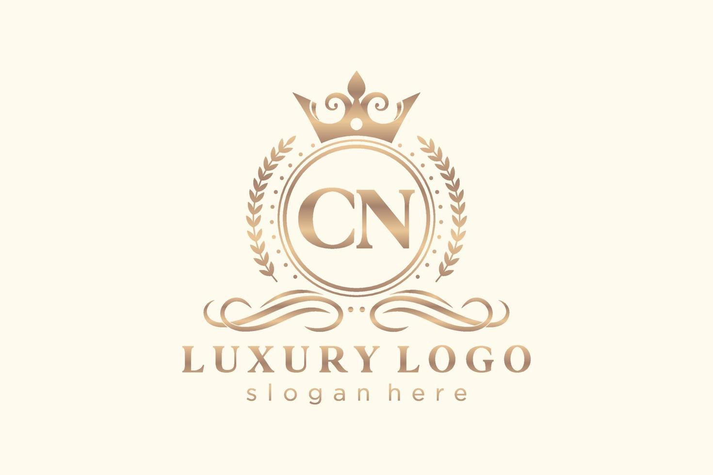 Initial CN Letter Royal Luxury Logo template in vector art for Restaurant, Royalty, Boutique, Cafe, Hotel, Heraldic, Jewelry, Fashion and other vector illustration.