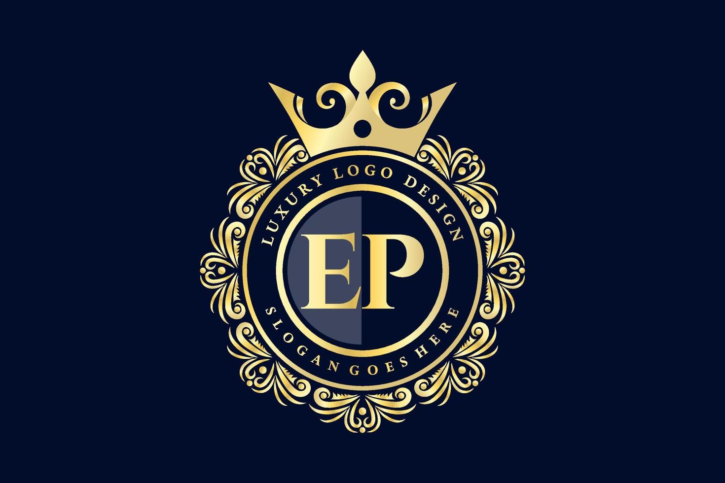 EP Initial Letter Gold calligraphic feminine floral hand drawn heraldic monogram antique vintage style luxury logo design Premium Vector