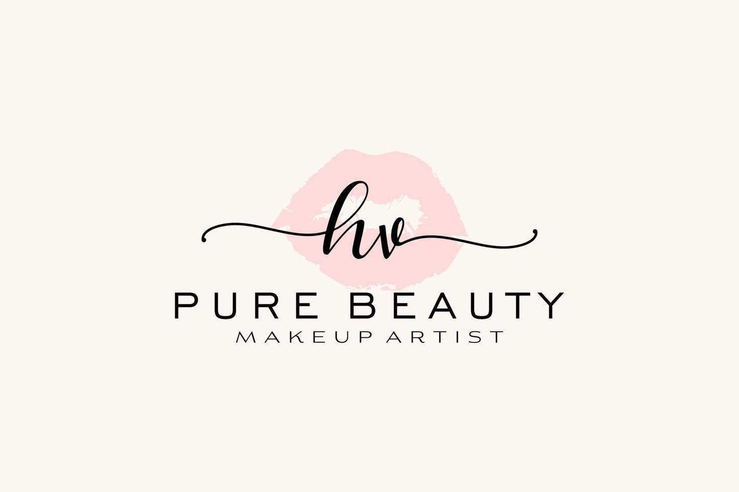 Initial HV Watercolor Lips Premade Logo Design, Logo for Makeup Artist Business Branding, Blush Beauty Boutique Logo Design, Calligraphy Logo with creative template. vector