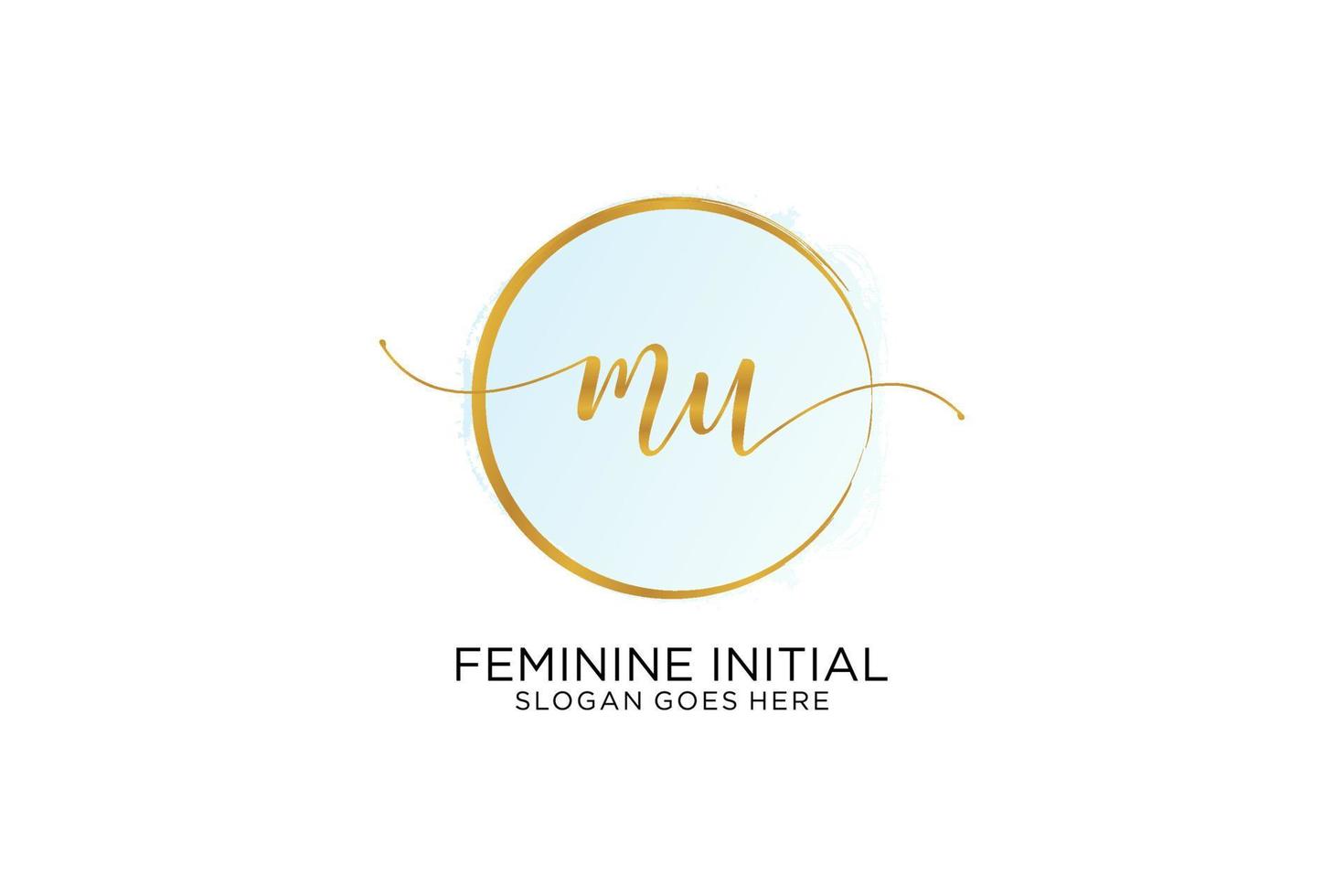 Initial MU handwriting logo with circle template vector signature, wedding, fashion, floral and botanical with creative template.