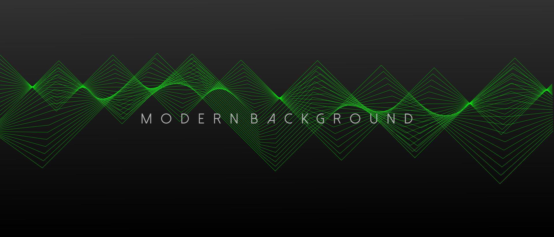 Black background with abstract green geometric and wavy lines. Vector Illustration