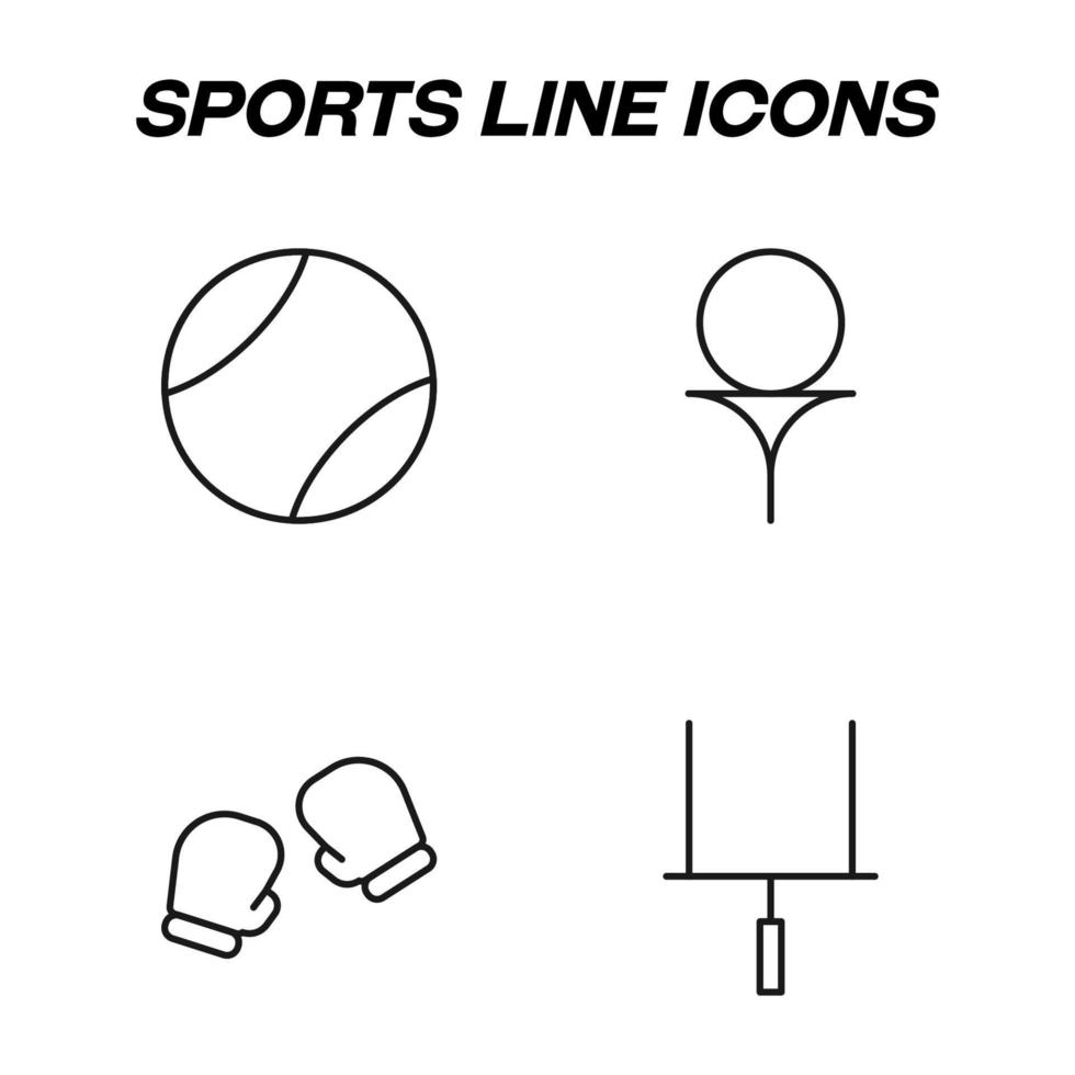 Minimalistic outline signs drawn in flat style. Editable stroke. Vector line icon set with symbols of various balls and gloves for boxing