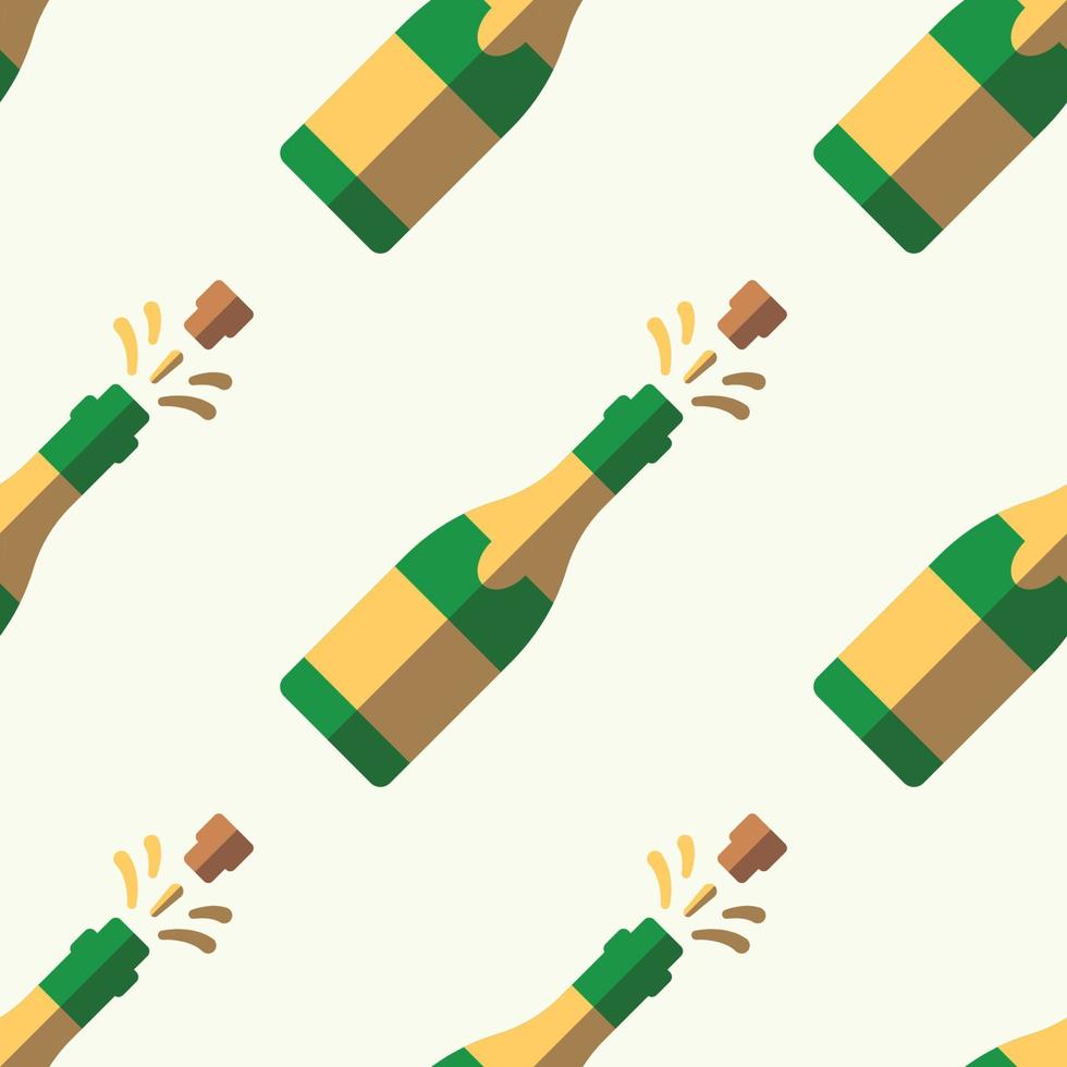 Seamless vector pattern of flat champagne on light beige background for Christmas wrappers, postcards, textile, clothing etc. Christmas, New Year and holiday concept