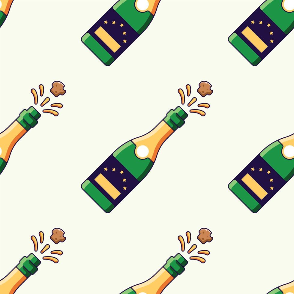 Seamless vector pattern of cartoon champagne on light beige background for Christmas wrappers, postcards, textile, clothing etc. Christmas, New Year and holiday concept