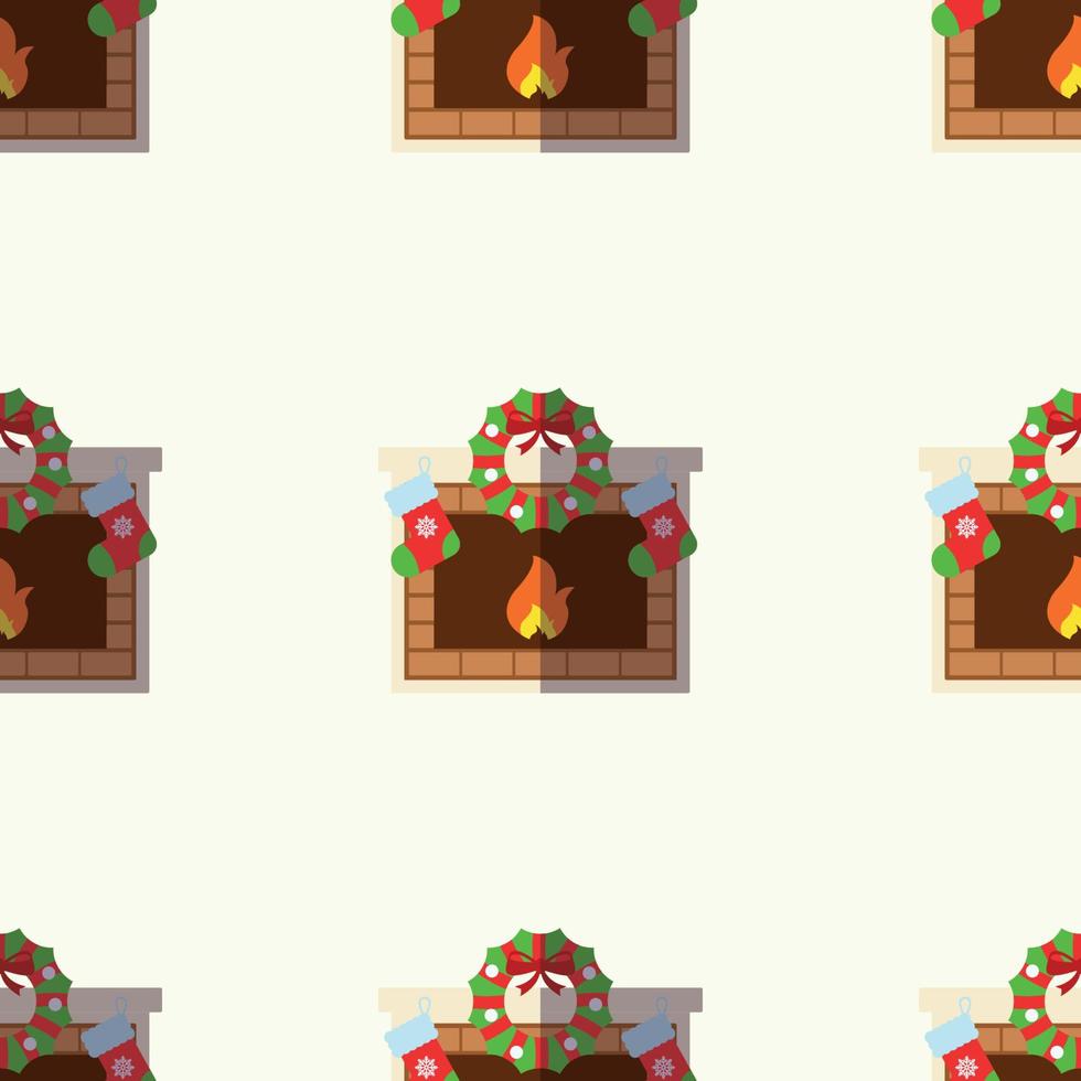 patrón vectorial sin costuras de chimenea de navidad plana sobre fondo beige claro para envoltorios de navidad, postales, textiles, ropa, etc. concepto de navidad, año nuevo y vacaciones vector