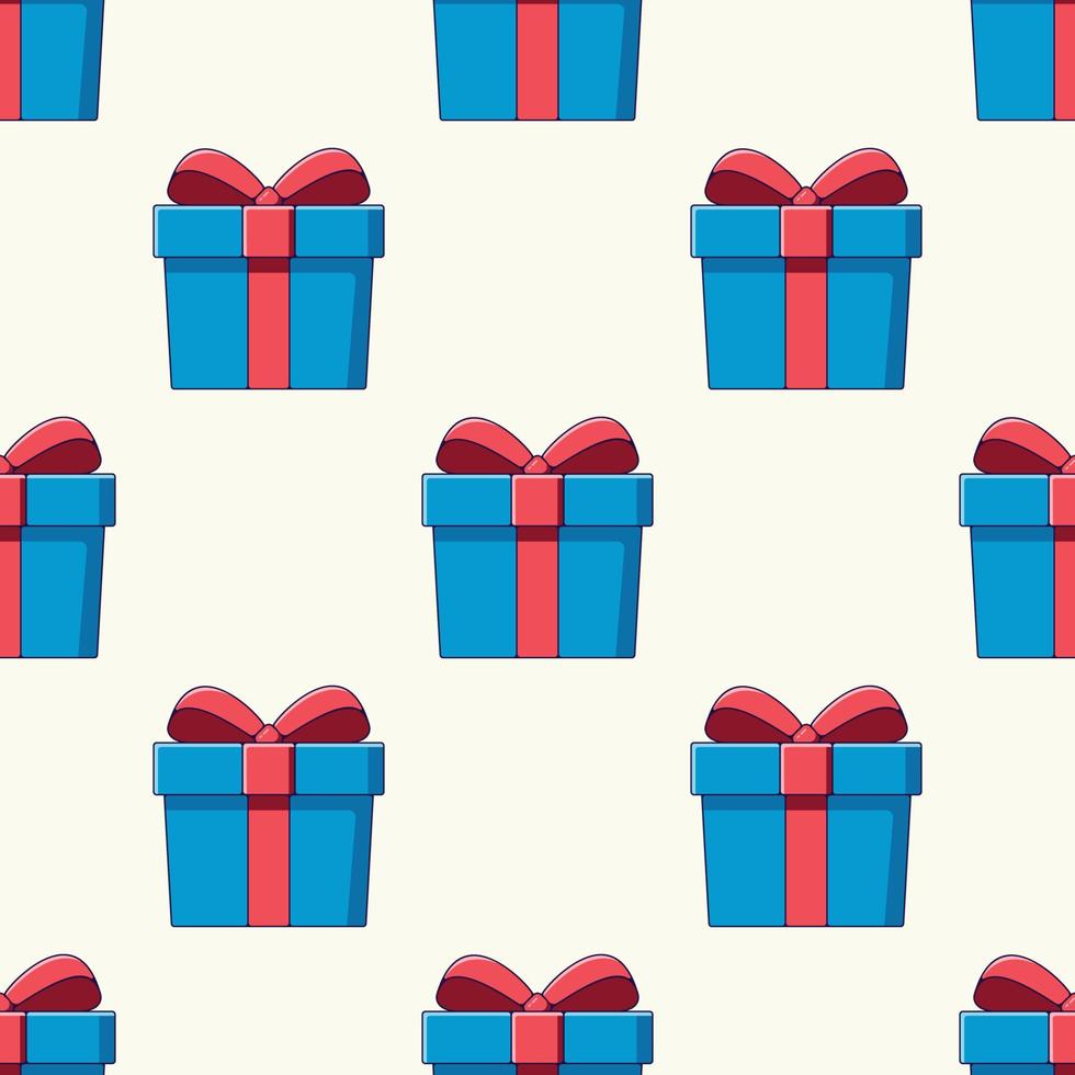 Vector seamless pattern of detailed cartoon giftbox on light beige background for sites, wrapping, postcards, web sites etc. Merry Christmas and Happy New Year concept