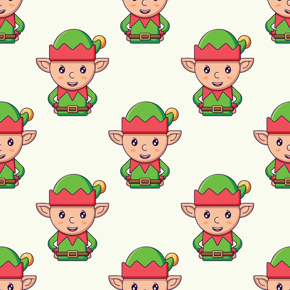 concepto de navidad y año nuevo. patrón simple de duende navideño plano sobre fondo beige claro. perfecto para sitios web, envoltorios, cajas de regalo, postales vector