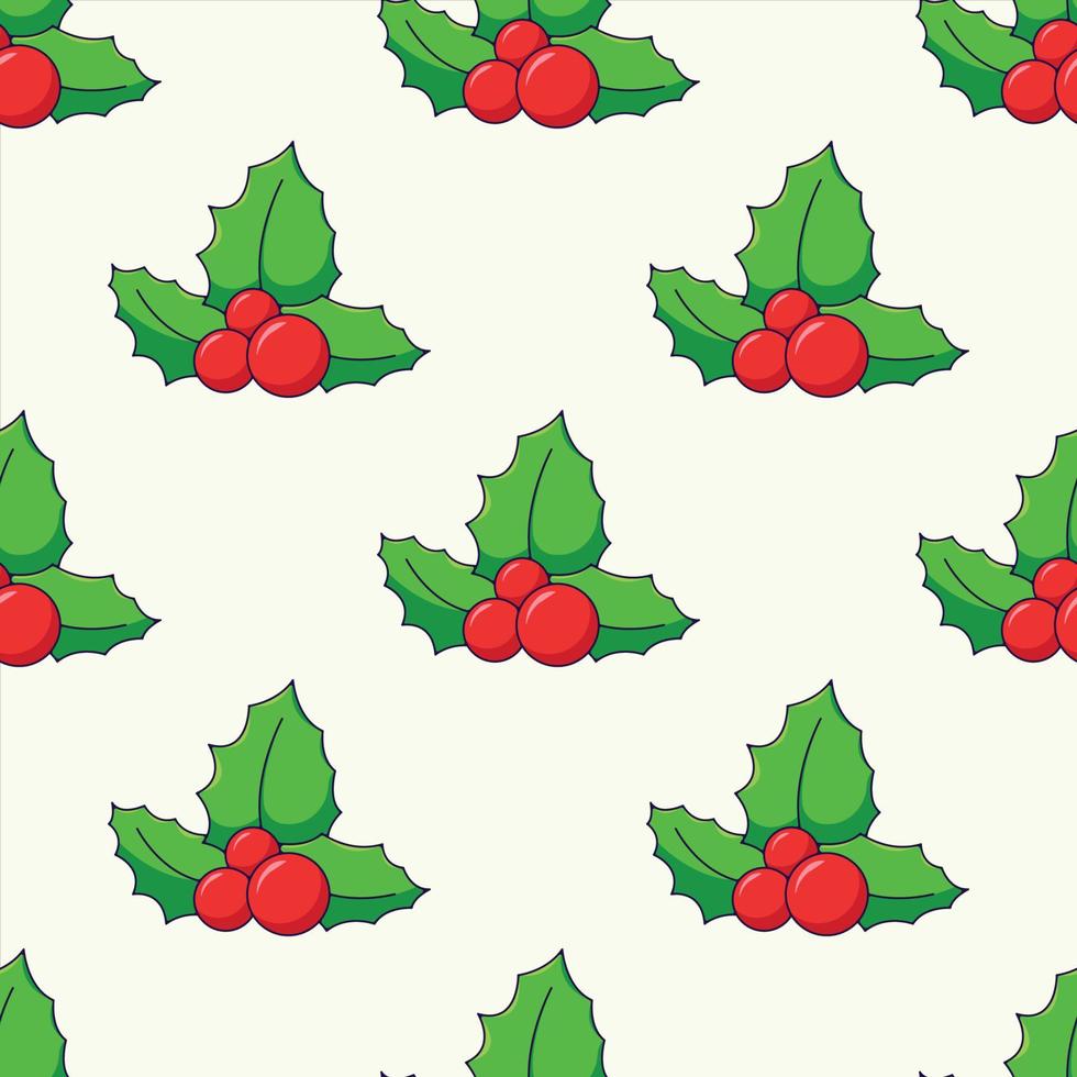 Simple vector seamless pattern of cartoon mistletoe on beige background for textile, wallpapers, wrappers, postcard. Merry Christmas and Happy New Year concept