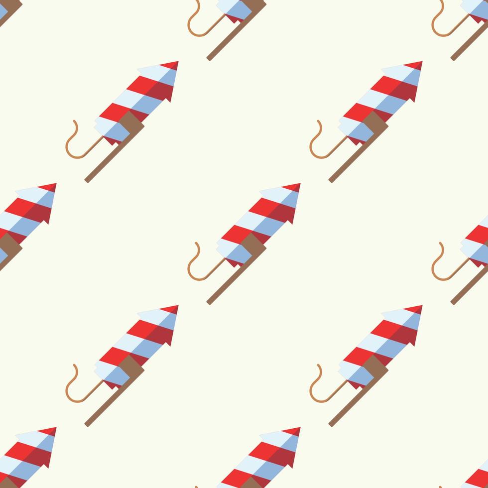 Simple vector seamless pattern of flat, firecracker or fireworks on beige background for textile, wallpapers, wrappers, postcard. Merry Christmas and Happy New Year concept