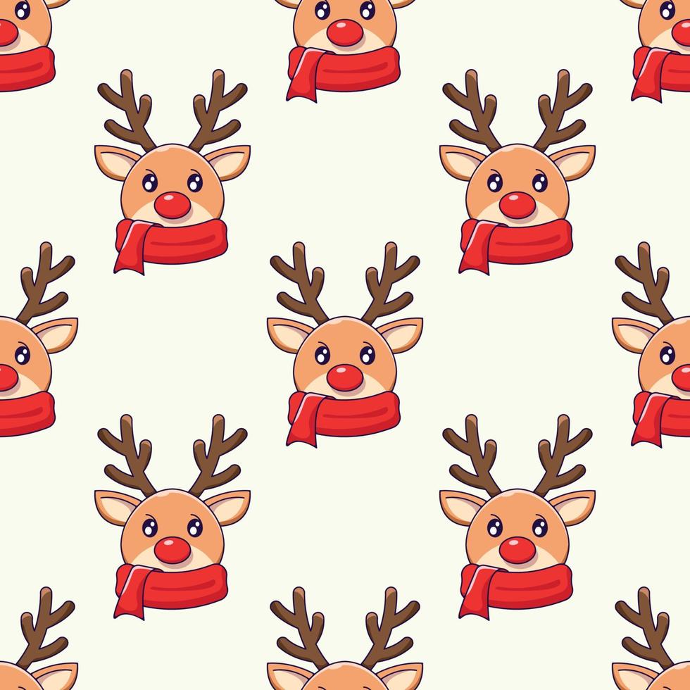 Christmas and New Year concept. Simple pattern of cartoon detailed Christmas deer on beige background. Perfect for web sites, wrappers, giftboxes, postcards vector