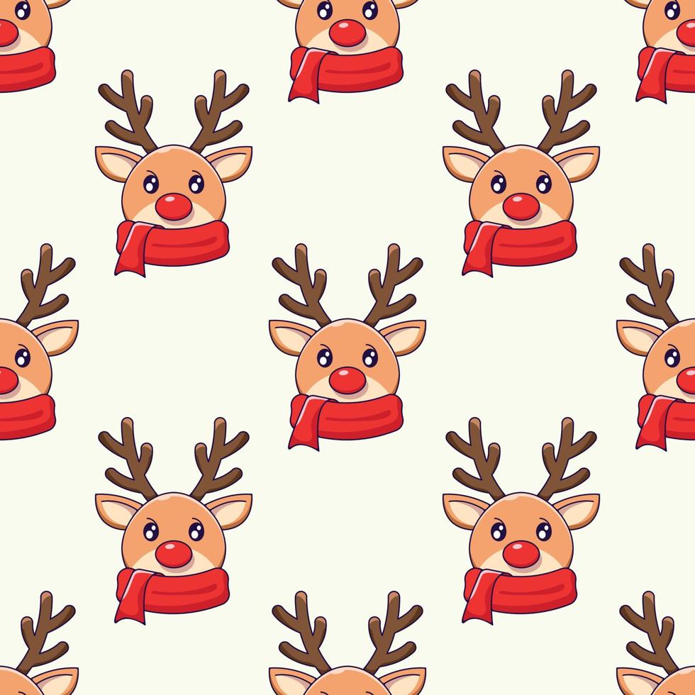 Christmas and New Year concept. Simple pattern of cartoon detailed Christmas deer on beige background. Perfect for web sites, wrappers, giftboxes, postcards vector