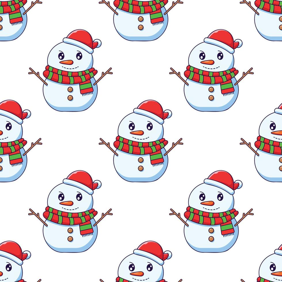 Christmas and New Year concept. Simple pattern of detailed cartoon snowman on   background. Perfect for web sites, wrappers, giftboxes, postcards vector
