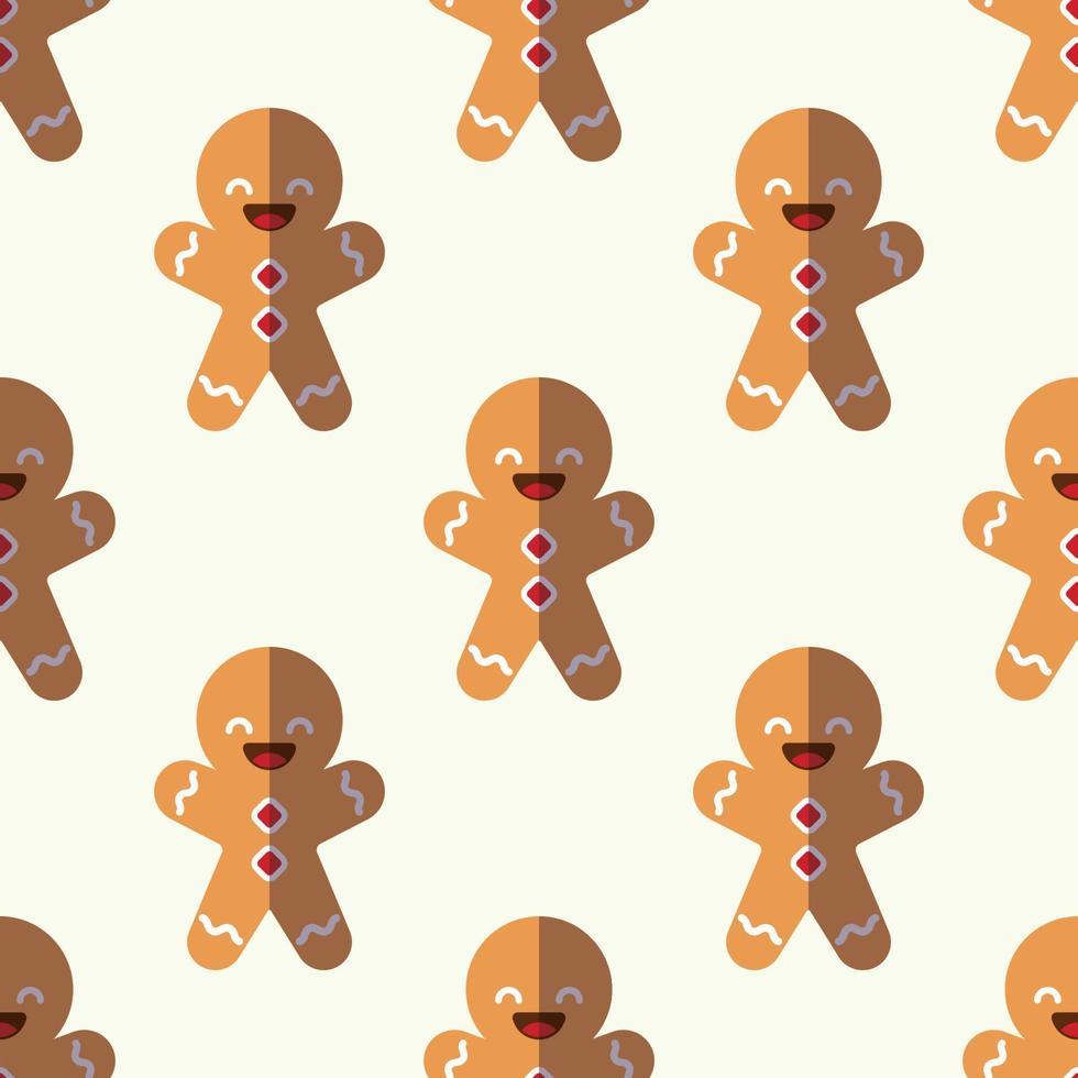 concepto de navidad y año nuevo. patrón simple de hombre de pan de jengibre sobre fondo beige claro. perfecto para sitios web, envoltorios, cajas de regalo, postales vector