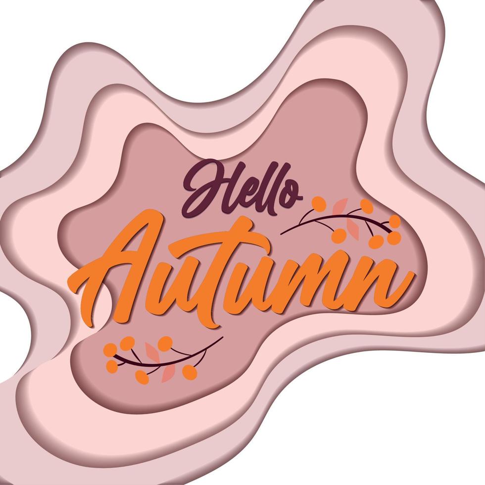 Colored Autumn lettering with paper art style Vector illustration