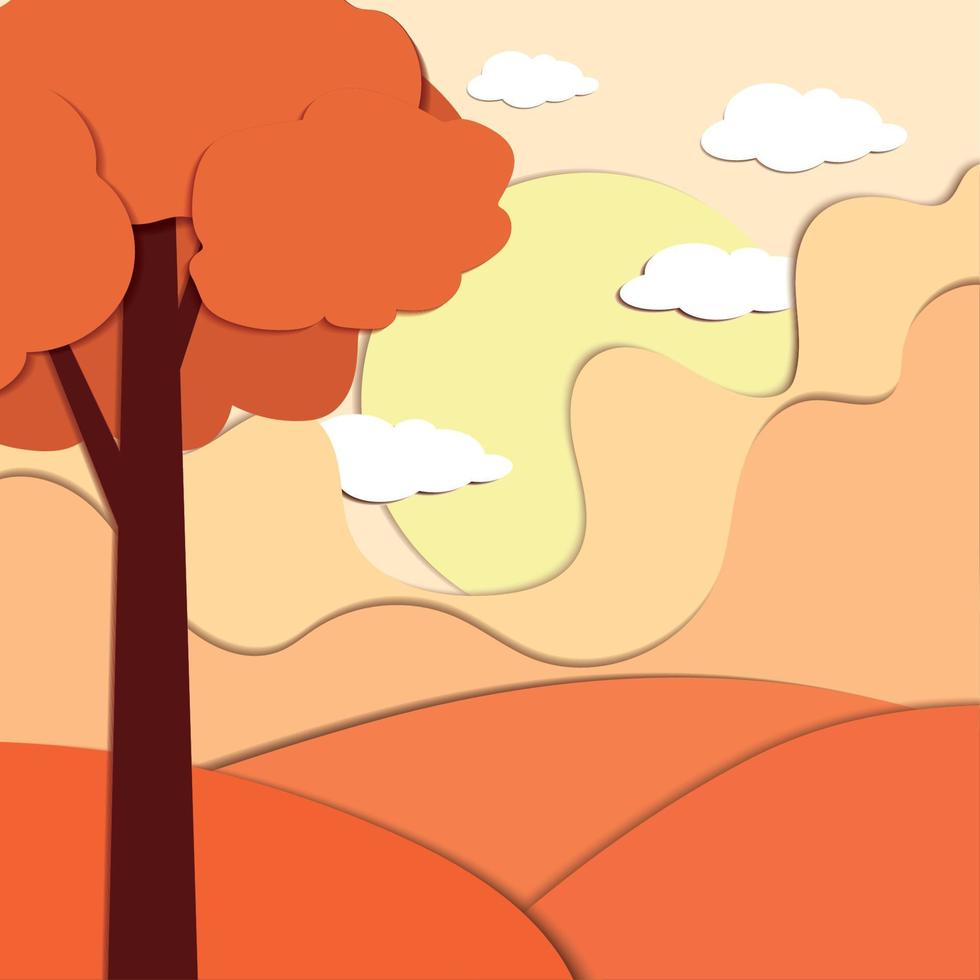 Orange autumn background paper art style Vector illustration