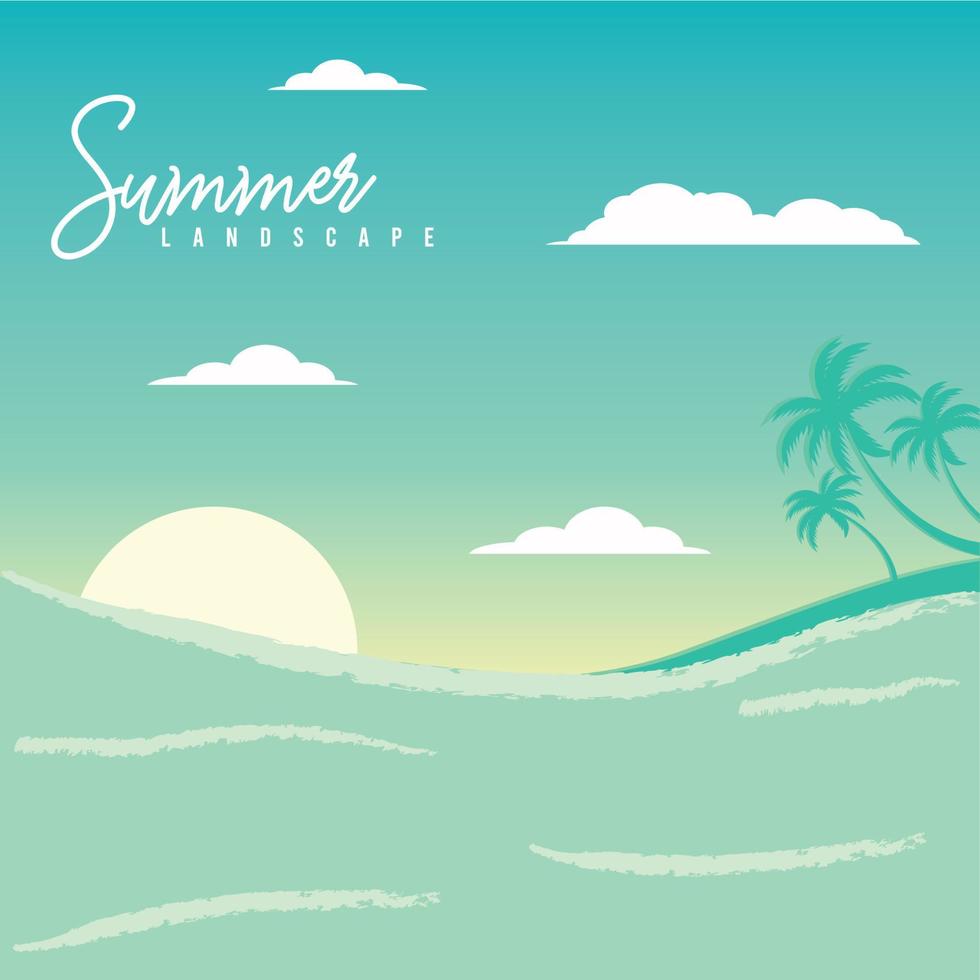 Blue summer trip scenary view with silhouettes of palm tree Vector illustration