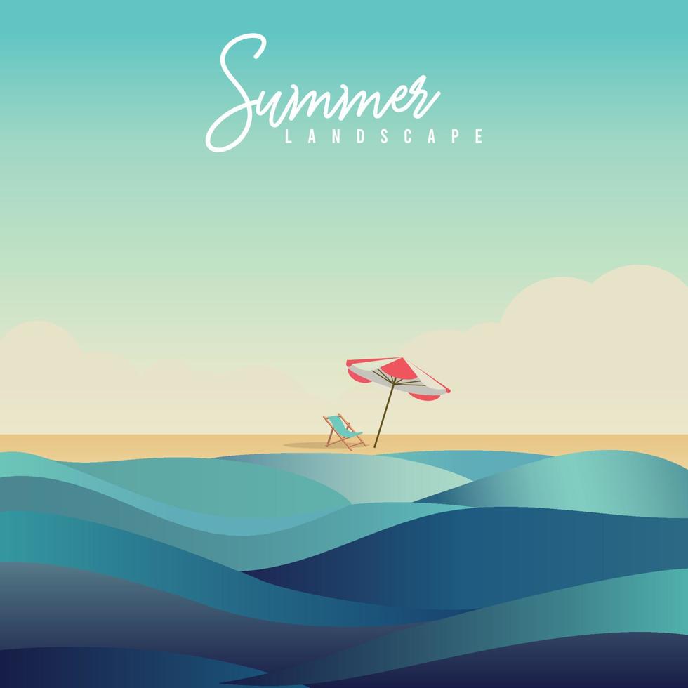 Escenario de viaje de verano de color con una ilustración de vector de paraguas resort