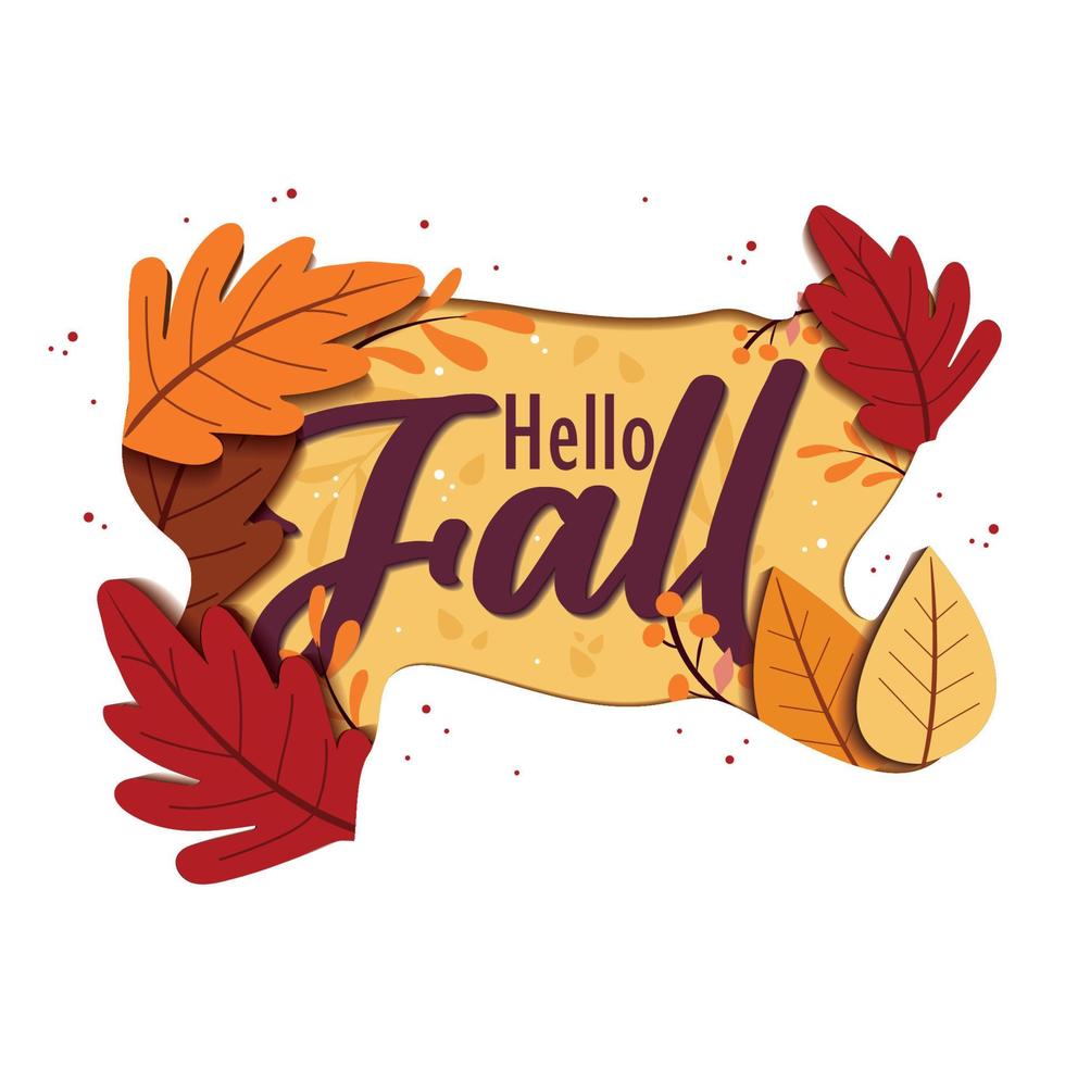 Colored Autumn lettering with paper art style Vector illustration