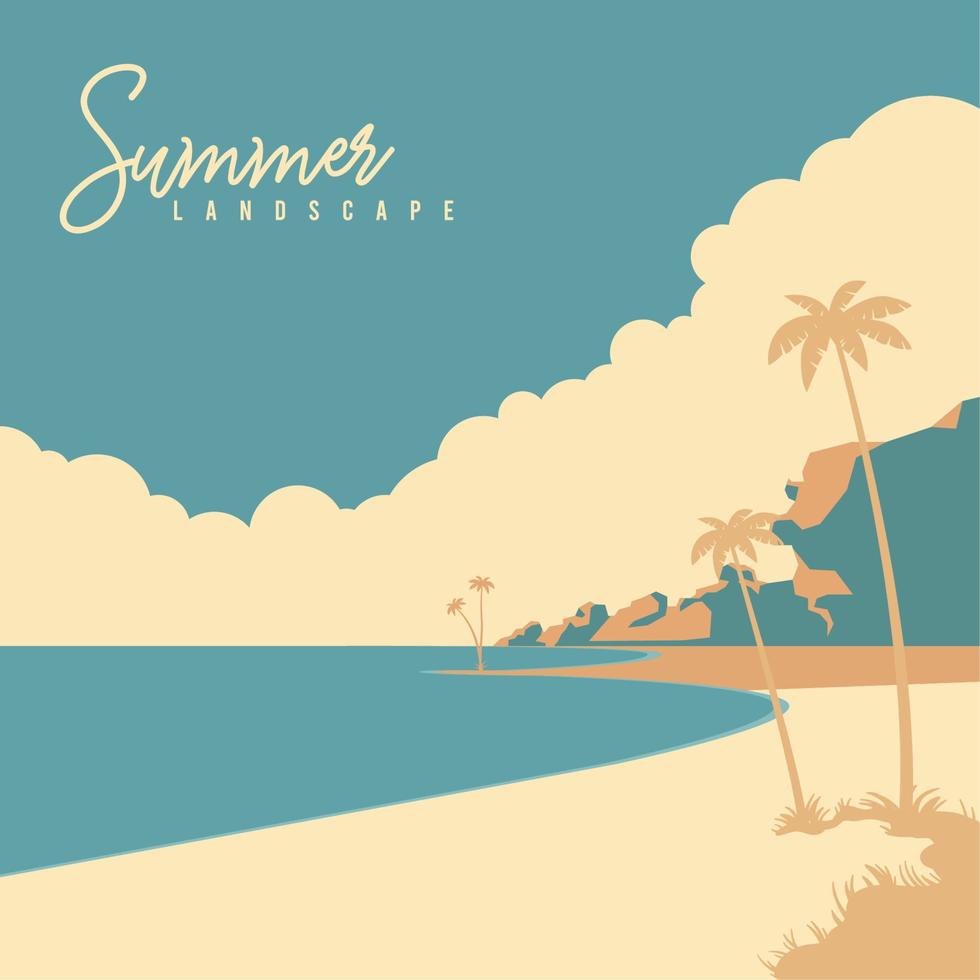 Summer view scenary with palm tree silhouettes Vector illustration
