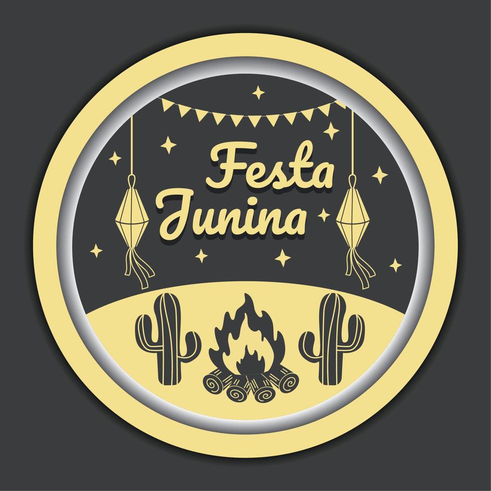 Isolated sticker with a campfire and cactus Festa Junina Sticker Vector illustration