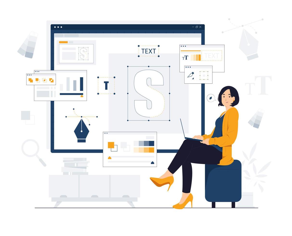 Graphic designer with creative inspiration at work space concept illustration vector