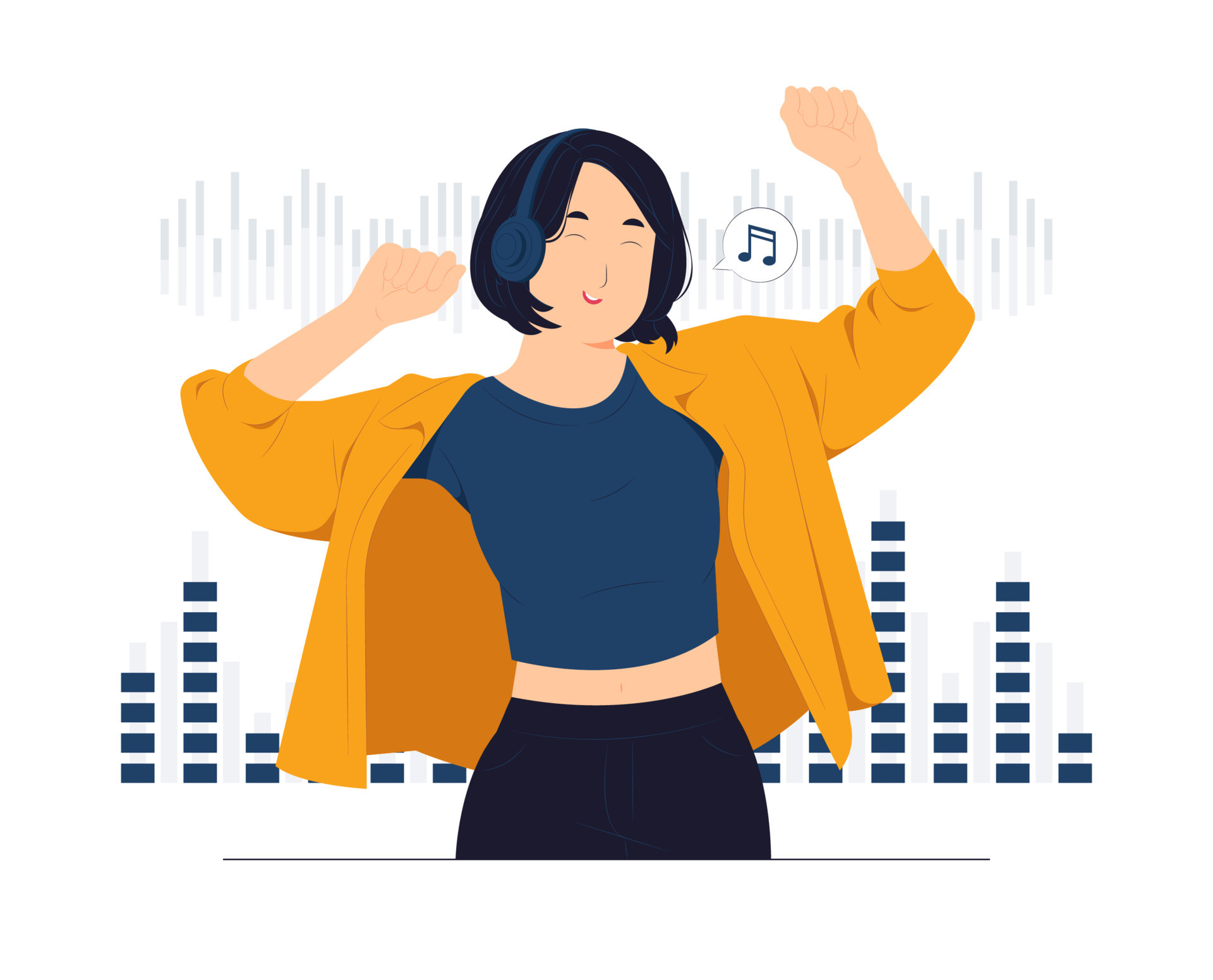 Dancing Girl While Listening To The Music In Headphones Choosing Sound Dancing Girl While Listening To The Music In Headphones Choosing Sound
