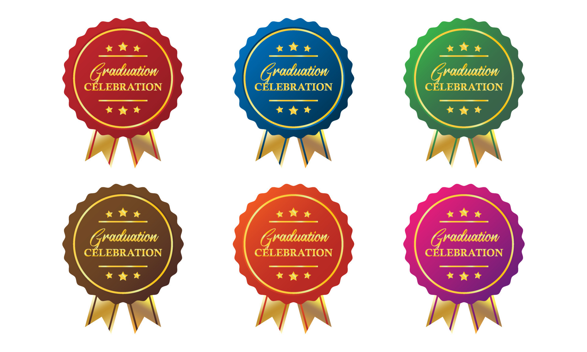 Graduation celebration badge label emblem in various colors, seal