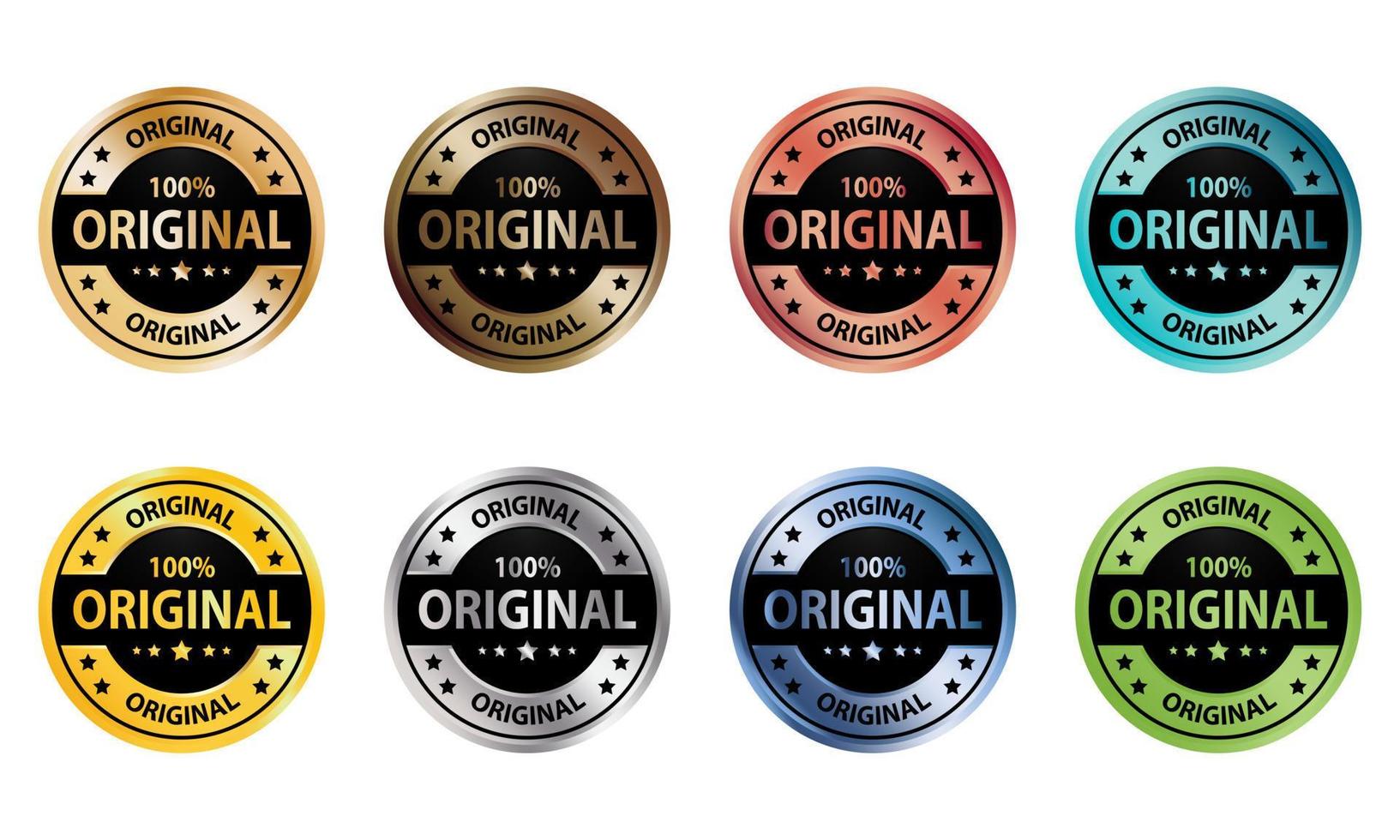 Collection of original round badge labels in various colors with metal textures vector