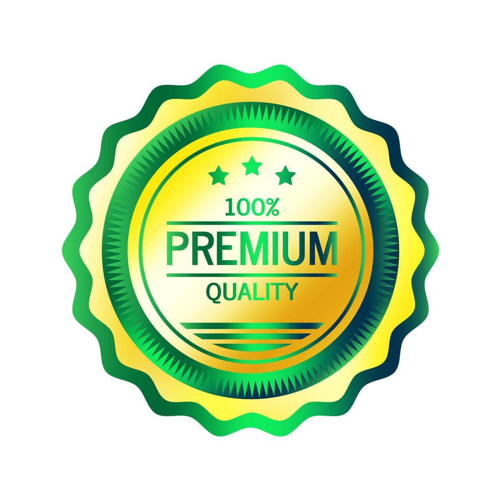 Premium quality gold badge, golden green medal emblem, vector illustration