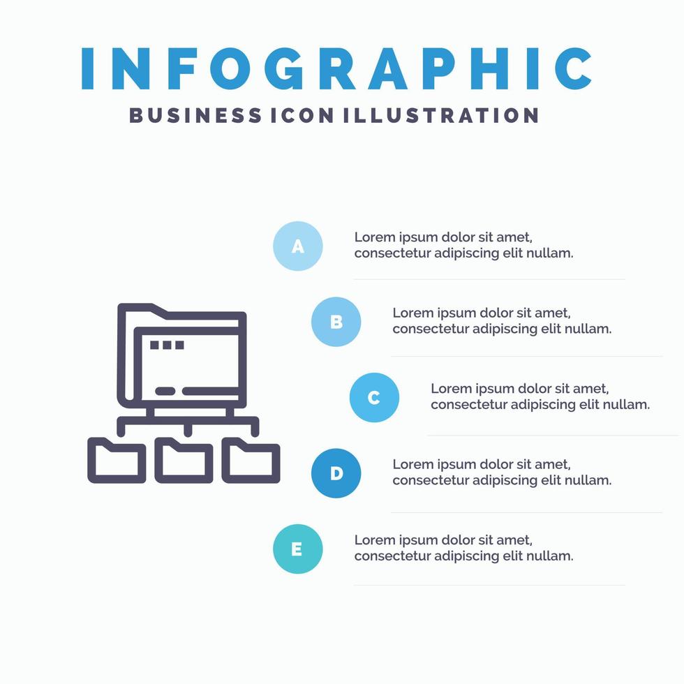 Folder Folders Network Computing Blue Infographics Template 5 Steps Vector Line Icon template