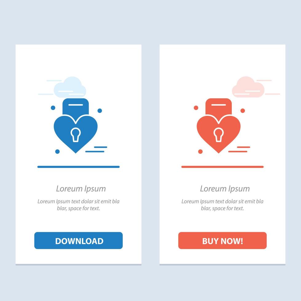 Lock Love Heart Wedding  Blue and Red Download and Buy Now web Widget Card Template vector