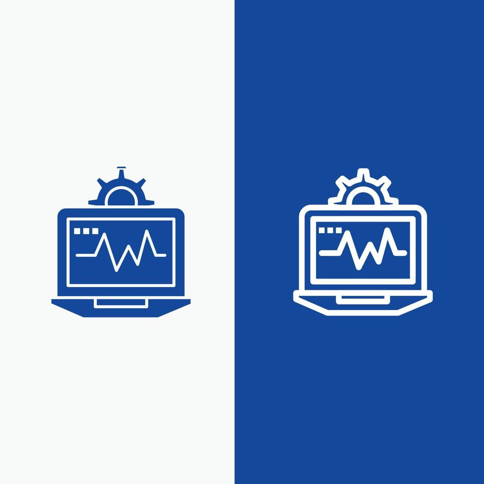 Laptop Computer Setting Computing Line and Glyph Solid icon Blue banner vector