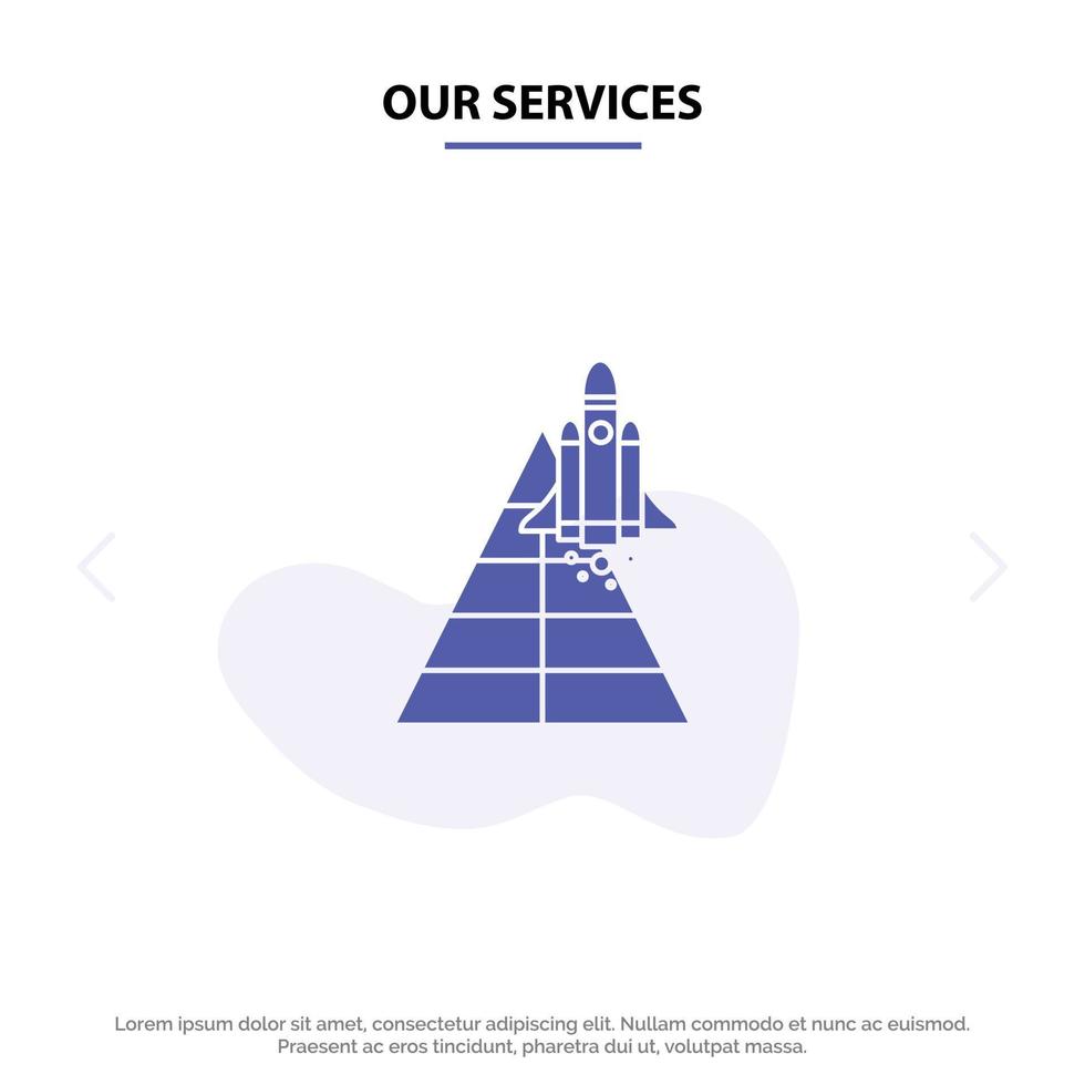 Our Services Space Station Aircraft Spacecraft Launch Solid Glyph Icon Web card Template vector