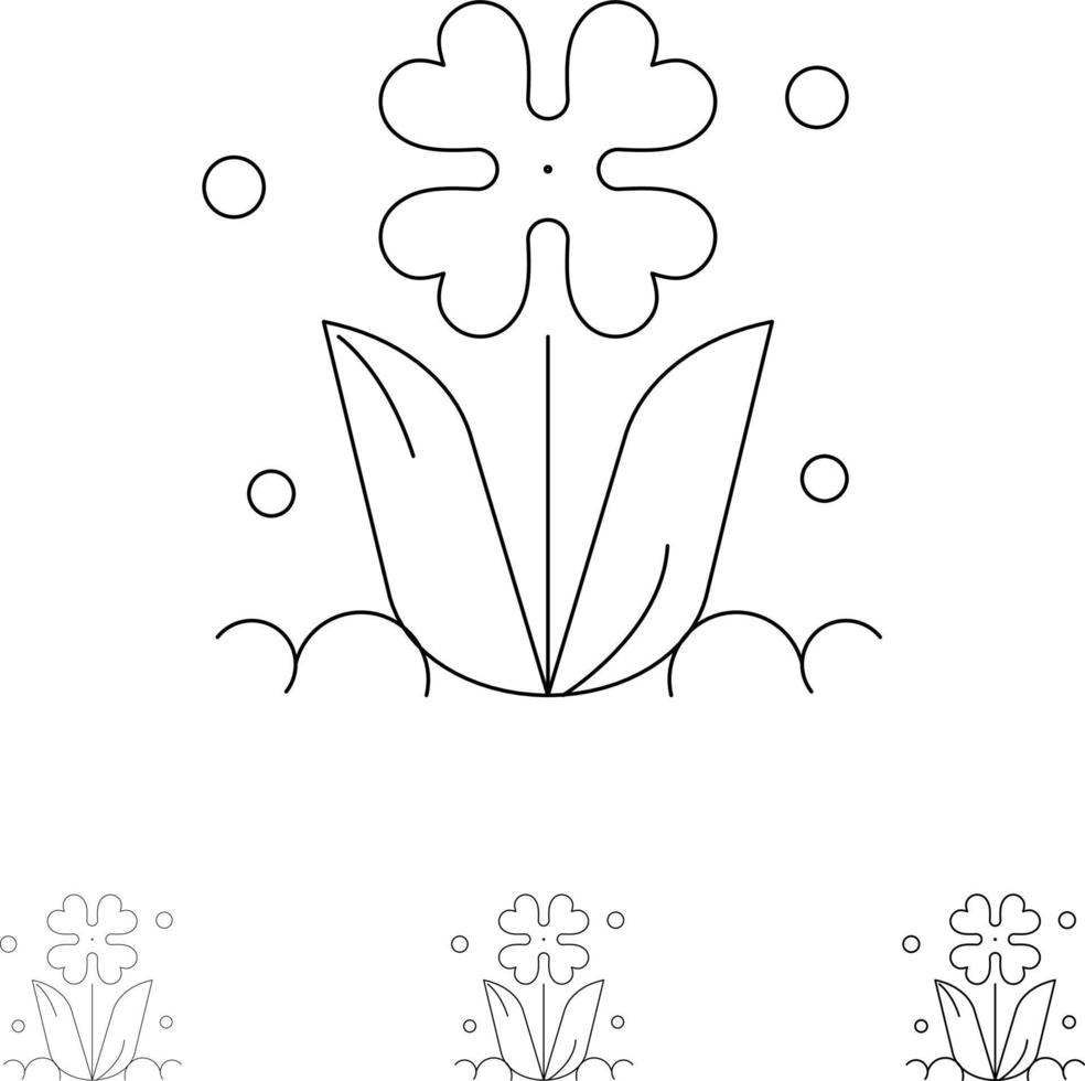 Flora Floral Flower Nature Rose Bold and thin black line icon set vector